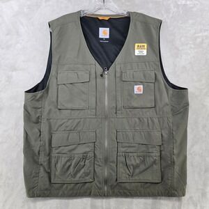 Carhartt Briscoe Vest Mens XL Green Rain Defender Force Utility Workwear NEW